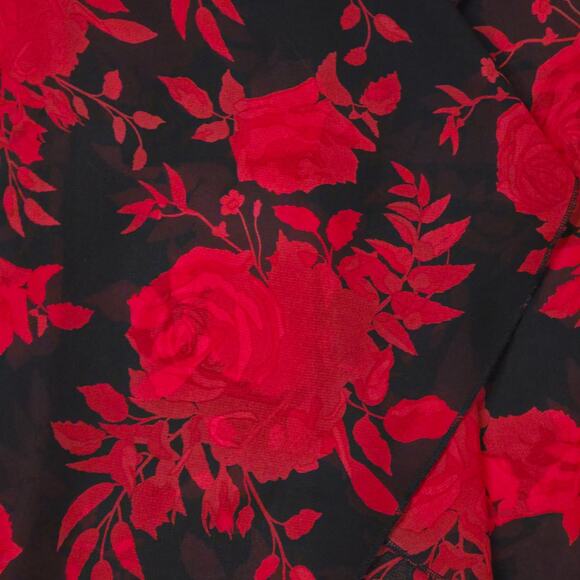 LuLaRoe Shirley Kimono Small Roses Red Black Floral Chiffon Long Duster Coverup - Picture 3 of 9